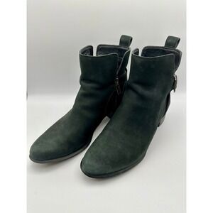 Vionic Sienna Ankle Boots Women 8.5 Black Waterproof Leather Buckle Block Heel